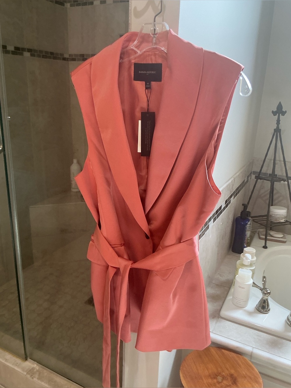 Banana Republic Coral-Peach Sleeveless Belted Blazer